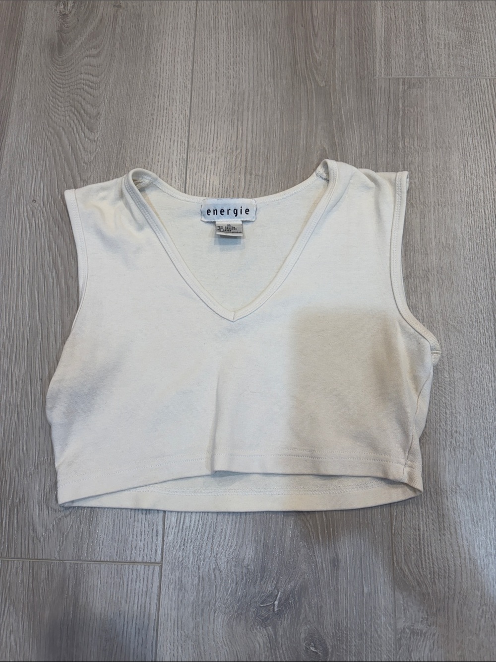 Energie V-Neck Cropped Tank Top in Off-White
